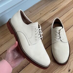 GH Bass Buckingham Mens 9.5 D White Leather Nubuck Derby Shoes Brick Red Sole
